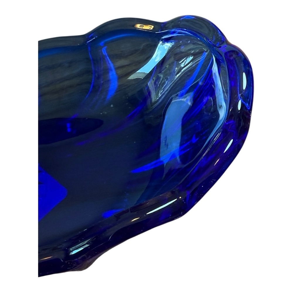 VTG Anchor Hocking Cobalt Blue Glass Dish Banana Split Ice Cream Bowl NWT - Picture 3 of 6